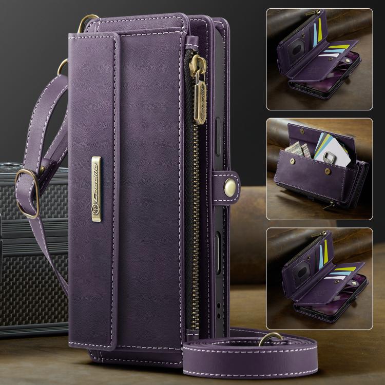 For iPhone Air CaseMe C39 RFID Blocking Zipper Wallet Leather Phone Case with Crossbody Strap(Purple) - iPhone Air Cases by CaseMe | Online Shopping UK | buy2fix