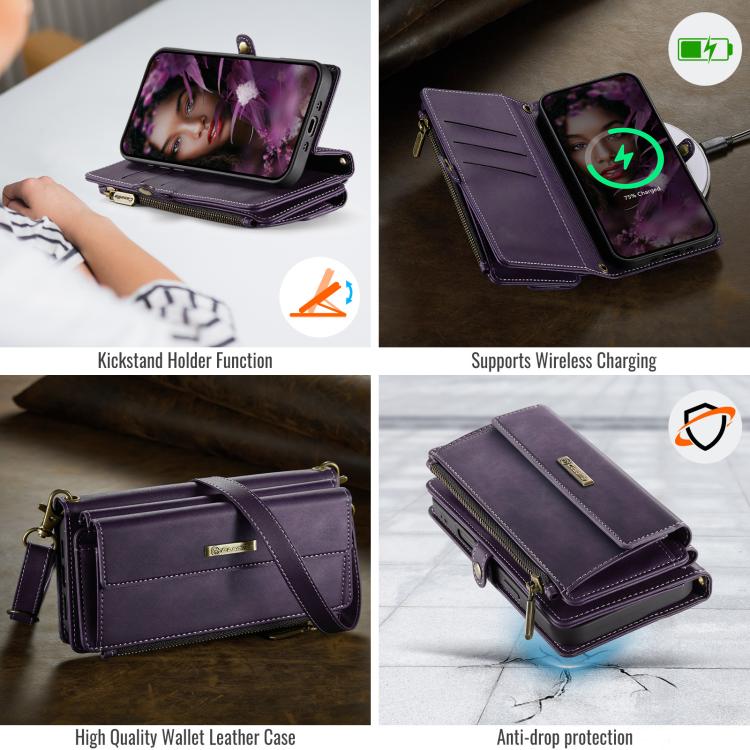 For iPhone Air CaseMe C39 RFID Blocking Zipper Wallet Leather Phone Case with Crossbody Strap(Purple) - iPhone Air Cases by CaseMe | Online Shopping UK | buy2fix