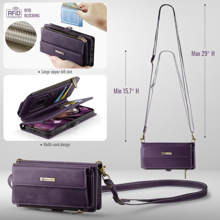 For iPhone Air CaseMe C39 RFID Blocking Zipper Wallet Leather Phone Case with Crossbody Strap(Purple) - iPhone Air Cases by CaseMe | Online Shopping UK | buy2fix