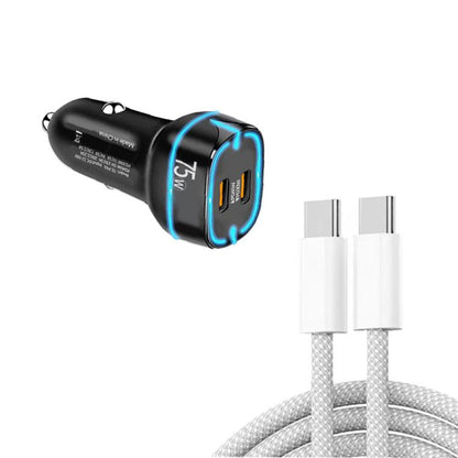 PD45W + PD30W Dual Port Type-C Car Charger with USB-C to USB-C Data Cable(Black) - Car Charger by buy2fix | Online Shopping UK | buy2fix