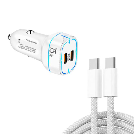 PD45W + PD30W Dual Port Type-C Car Charger with USB-C to USB-C Data Cable(White) - Car Charger by buy2fix | Online Shopping UK | buy2fix