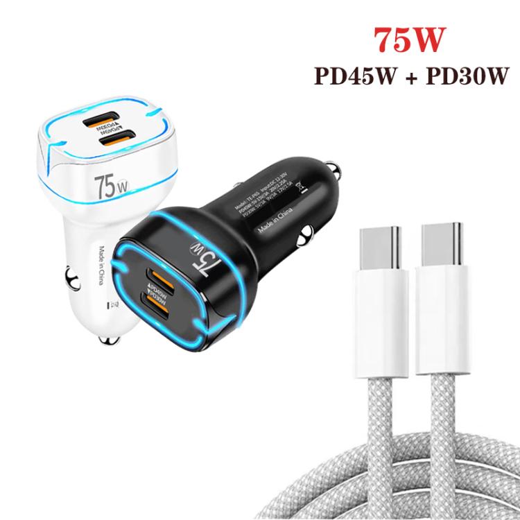 PD45W + PD30W Dual Port Type-C Car Charger with USB-C to USB-C Data Cable(Black) - Car Charger by buy2fix | Online Shopping UK | buy2fix