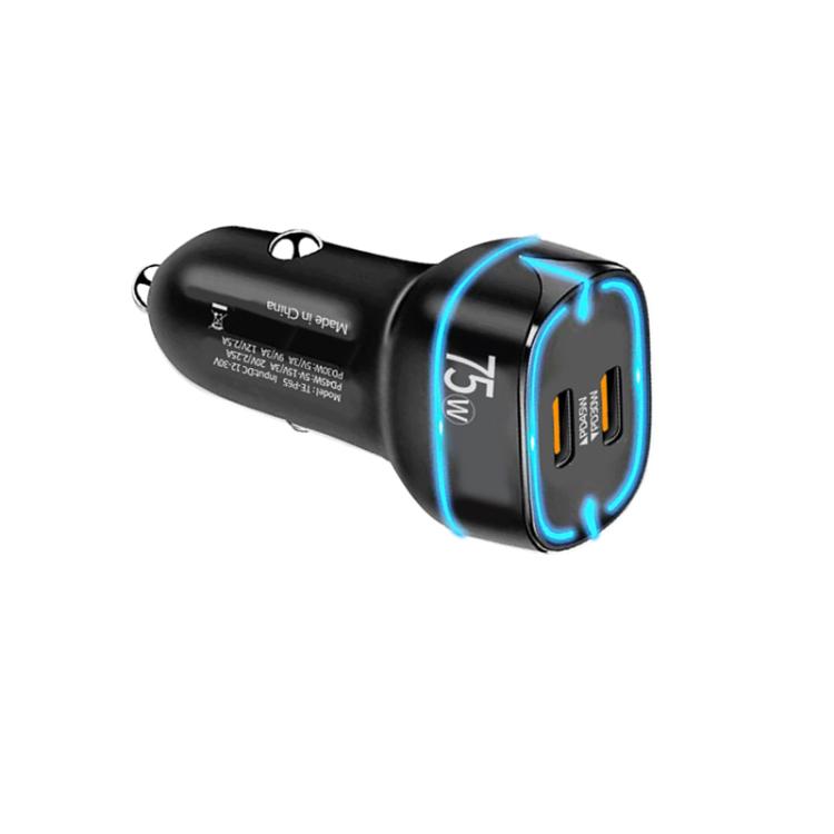 PD45W + PD30W Dual Port Type-C Car Charger with USB-C to 8 Pin Data Cable(Black) - Car Charger by buy2fix | Online Shopping UK | buy2fix