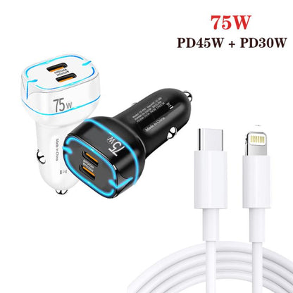 PD45W + PD30W Dual Port Type-C Car Charger with USB-C to 8 Pin Data Cable(Black) - Car Charger by buy2fix | Online Shopping UK | buy2fix