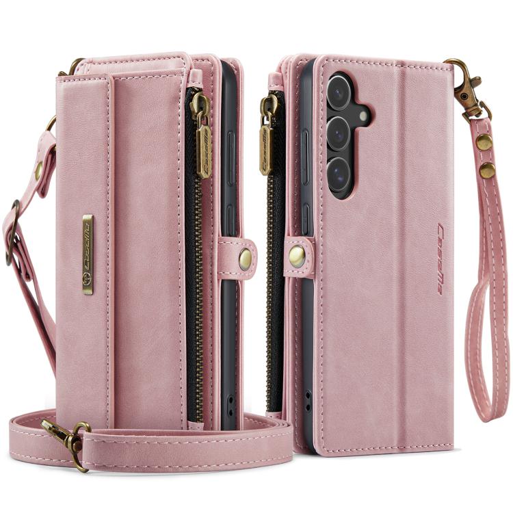 For Samsung Galaxy S25 / S24 5G CaseMe C39 RFID Blocking Zipper Wallet Leather Phone Case with Crossbody Strap(Pink) - Galaxy S25 5G Cases by CaseMe | Online Shopping UK | buy2fix