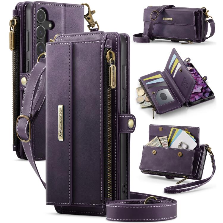 For Samsung Galaxy S25 / S24 5G CaseMe C39 RFID Blocking Zipper Wallet Leather Phone Case with Crossbody Strap(Purple) - Galaxy S25 5G Cases by CaseMe | Online Shopping UK | buy2fix