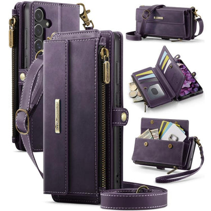 For Samsung Galaxy S25 / S24 5G CaseMe C39 RFID Blocking Zipper Wallet Leather Phone Case with Crossbody Strap(Purple) - Galaxy S25 5G Cases by CaseMe | Online Shopping UK | buy2fix