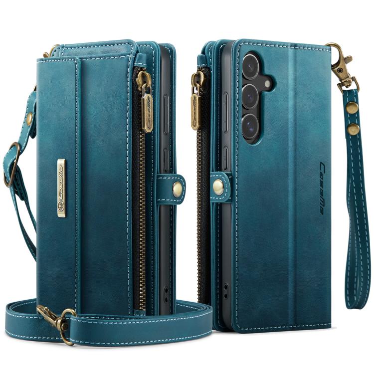 For Samsung Galaxy S25+ / S24+ 5G CaseMe C39 RFID Blocking Zipper Wallet Leather Phone Case with Crossbody Strap(Green) - Galaxy S25+ 5G Cases by CaseMe | Online Shopping UK | buy2fix