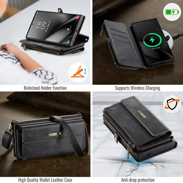 For Samsung Galaxy S25 Ultra 5G CaseMe C39 RFID Blocking Zipper Wallet Leather Phone Case with Crossbody Strap(Black) - Galaxy S25 Ultra 5G Cases by CaseMe | Online Shopping UK | buy2fix