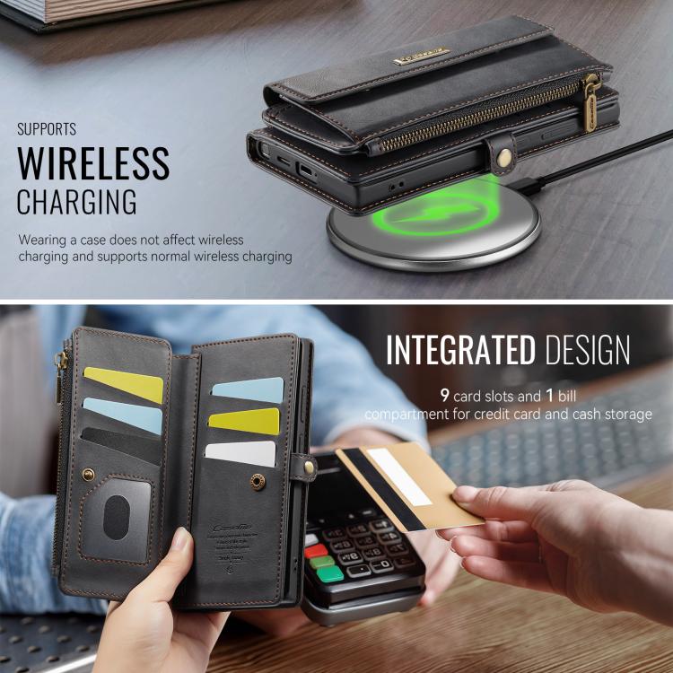 For Samsung Galaxy S25 Ultra 5G CaseMe C39 RFID Blocking Zipper Wallet Leather Phone Case with Crossbody Strap(Black) - Galaxy S25 Ultra 5G Cases by CaseMe | Online Shopping UK | buy2fix