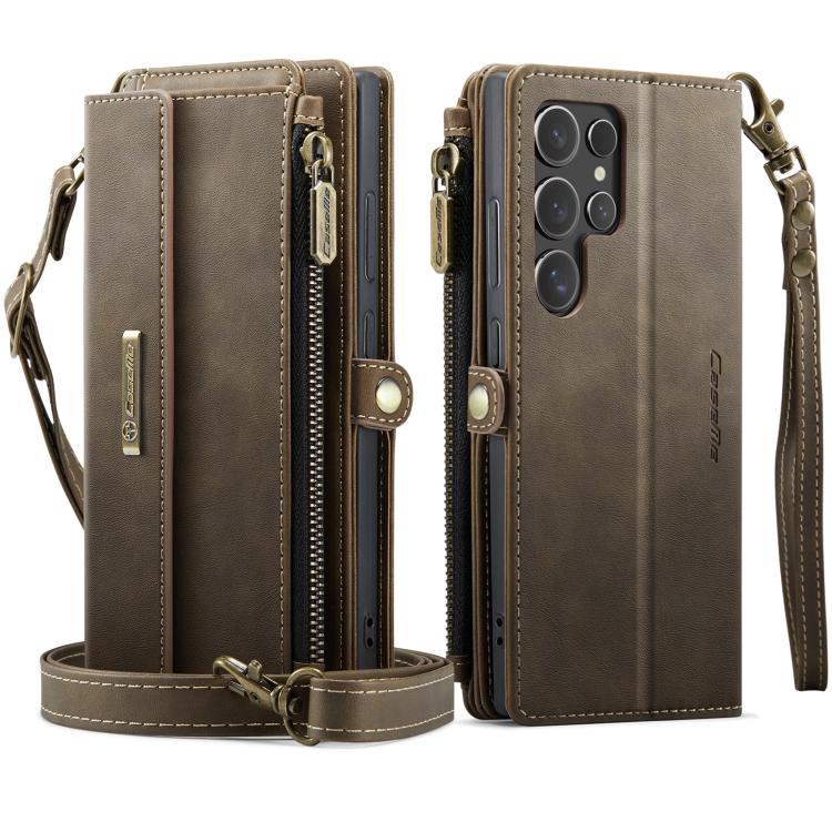 For Samsung Galaxy S25 Ultra 5G CaseMe C39 RFID Blocking Zipper Wallet Leather Phone Case with Crossbody Strap(Coffee) - Galaxy S25 Ultra 5G Cases by CaseMe | Online Shopping UK | buy2fix