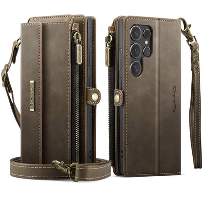 For Samsung Galaxy S25 Ultra 5G CaseMe C39 RFID Blocking Zipper Wallet Leather Phone Case with Crossbody Strap(Coffee) - Galaxy S25 Ultra 5G Cases by CaseMe | Online Shopping UK | buy2fix