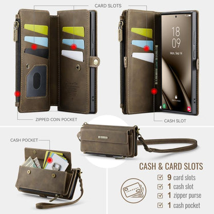 For Samsung Galaxy S25 Ultra 5G CaseMe C39 RFID Blocking Zipper Wallet Leather Phone Case with Crossbody Strap(Coffee) - Galaxy S25 Ultra 5G Cases by CaseMe | Online Shopping UK | buy2fix