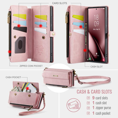 For Samsung Galaxy S25 Ultra 5G CaseMe C39 RFID Blocking Zipper Wallet Leather Phone Case with Crossbody Strap(Pink) - Galaxy S25 Ultra 5G Cases by CaseMe | Online Shopping UK | buy2fix