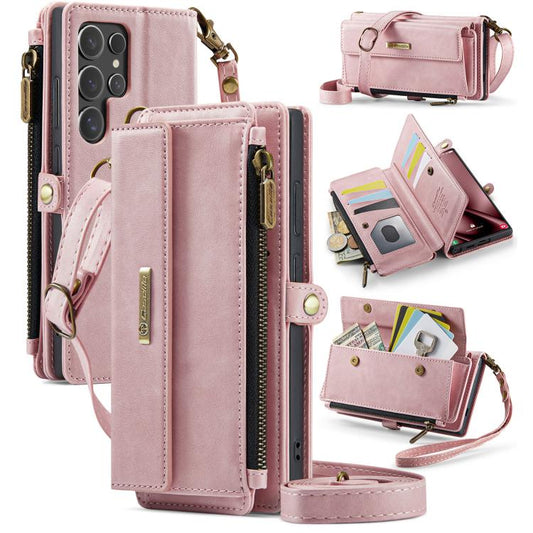 For Samsung Galaxy S25 Ultra 5G CaseMe C39 RFID Blocking Zipper Wallet Leather Phone Case with Crossbody Strap(Pink) - Galaxy S25 Ultra 5G Cases by CaseMe | Online Shopping UK | buy2fix