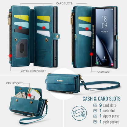 For Samsung Galaxy S25 Ultra 5G CaseMe C39 RFID Blocking Zipper Wallet Leather Phone Case with Crossbody Strap(Green) - Galaxy S25 Ultra 5G Cases by CaseMe | Online Shopping UK | buy2fix