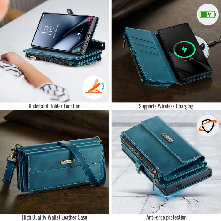 For Samsung Galaxy S25 Ultra 5G CaseMe C39 RFID Blocking Zipper Wallet Leather Phone Case with Crossbody Strap(Green) - Galaxy S25 Ultra 5G Cases by CaseMe | Online Shopping UK | buy2fix