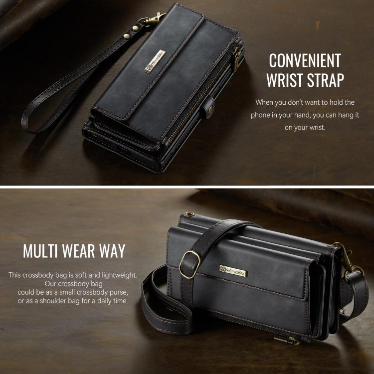 For Samsung Galaxy S24 Ultra 5G CaseMe C39 RFID Blocking Zipper Wallet Leather Phone Case with Crossbody Strap(Black) - Galaxy S24 Ultra 5G Cases by CaseMe | Online Shopping UK | buy2fix