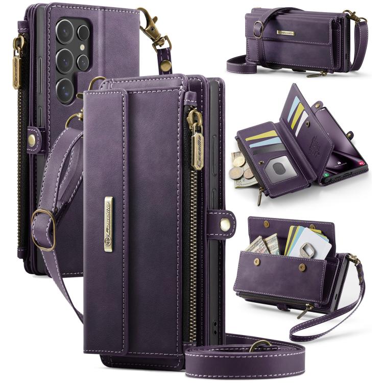 For Samsung Galaxy S24 Ultra 5G CaseMe C39 RFID Blocking Zipper Wallet Leather Phone Case with Crossbody Strap(Purple) - Galaxy S24 Ultra 5G Cases by CaseMe | Online Shopping UK | buy2fix