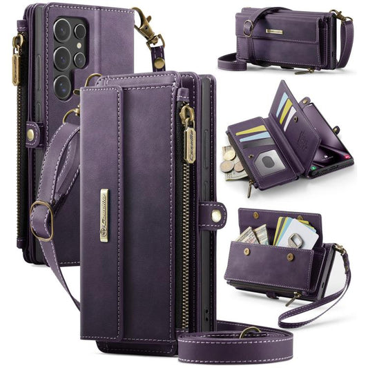 For Samsung Galaxy S24 Ultra 5G CaseMe C39 RFID Blocking Zipper Wallet Leather Phone Case with Crossbody Strap(Purple) - Galaxy S24 Ultra 5G Cases by CaseMe | Online Shopping UK | buy2fix