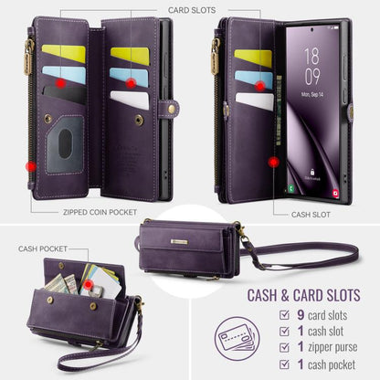 For Samsung Galaxy S24 Ultra 5G CaseMe C39 RFID Blocking Zipper Wallet Leather Phone Case with Crossbody Strap(Purple) - Galaxy S24 Ultra 5G Cases by CaseMe | Online Shopping UK | buy2fix