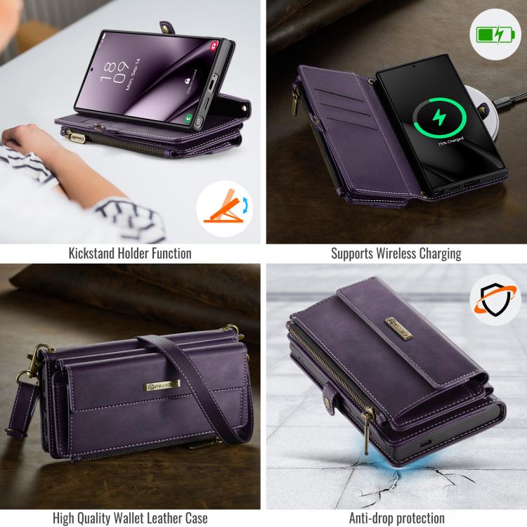 For Samsung Galaxy S24 Ultra 5G CaseMe C39 RFID Blocking Zipper Wallet Leather Phone Case with Crossbody Strap(Purple) - Galaxy S24 Ultra 5G Cases by CaseMe | Online Shopping UK | buy2fix