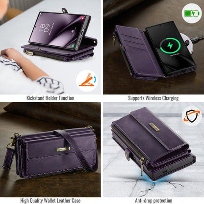 For Samsung Galaxy S24 Ultra 5G CaseMe C39 RFID Blocking Zipper Wallet Leather Phone Case with Crossbody Strap(Purple) - Galaxy S24 Ultra 5G Cases by CaseMe | Online Shopping UK | buy2fix