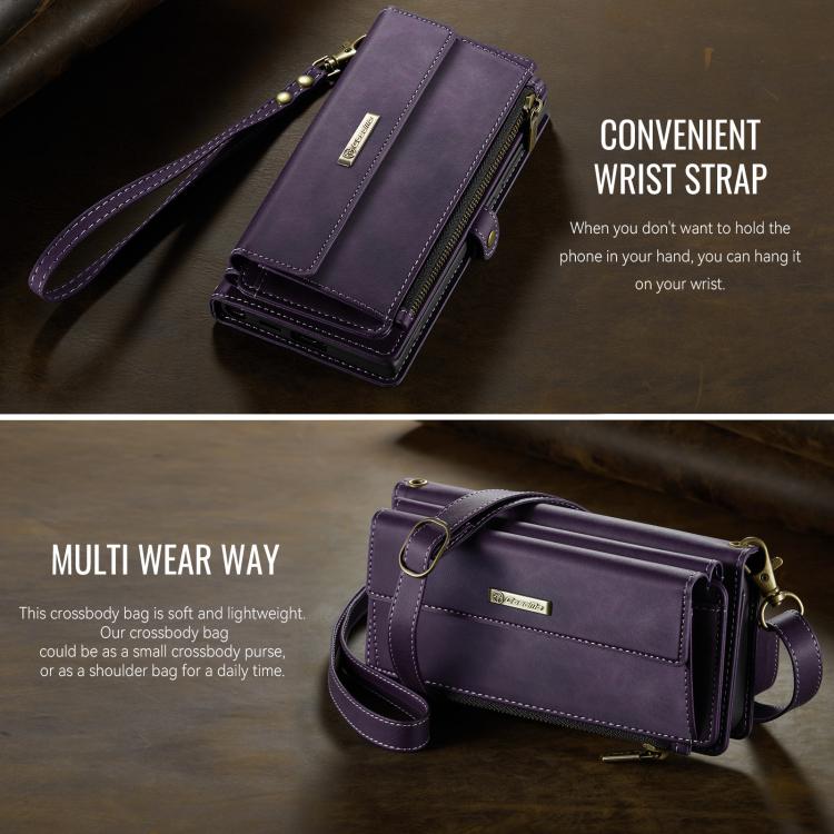 For Samsung Galaxy S24 Ultra 5G CaseMe C39 RFID Blocking Zipper Wallet Leather Phone Case with Crossbody Strap(Purple) - Galaxy S24 Ultra 5G Cases by CaseMe | Online Shopping UK | buy2fix