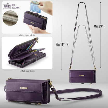 For Samsung Galaxy S24 Ultra 5G CaseMe C39 RFID Blocking Zipper Wallet Leather Phone Case with Crossbody Strap(Purple) - Galaxy S24 Ultra 5G Cases by CaseMe | Online Shopping UK | buy2fix