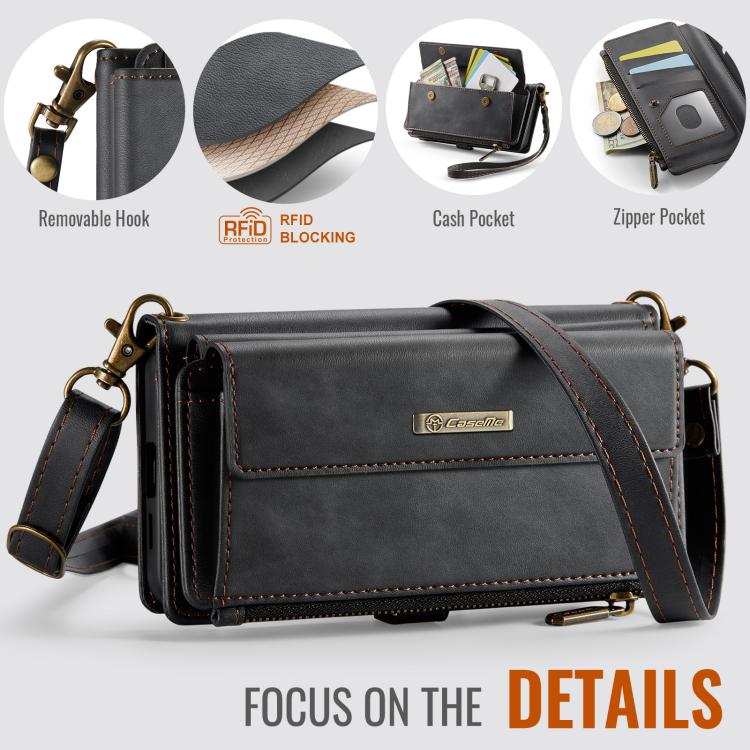 For Samsung Galaxy S24 FE 5G CaseMe C39 RFID Blocking Zipper Wallet Leather Phone Case with Crossbody Strap(Black) - Galaxy S24 FE 5G Cases by CaseMe | Online Shopping UK | buy2fix