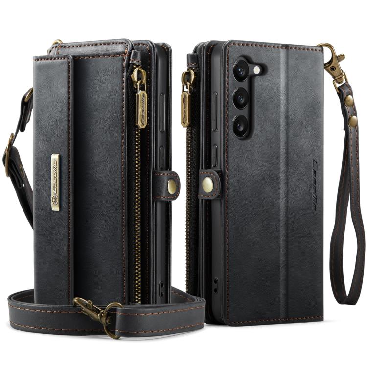 For Samsung Galaxy S23 5G CaseMe C39 RFID Blocking Zipper Wallet Leather Phone Case with Crossbody Strap(Black) - Galaxy S23 5G Cases by CaseMe | Online Shopping UK | buy2fix