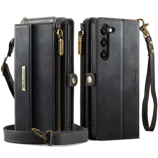 For Samsung Galaxy S23 5G CaseMe C39 RFID Blocking Zipper Wallet Leather Phone Case with Crossbody Strap(Black) - Galaxy S23 5G Cases by CaseMe | Online Shopping UK | buy2fix