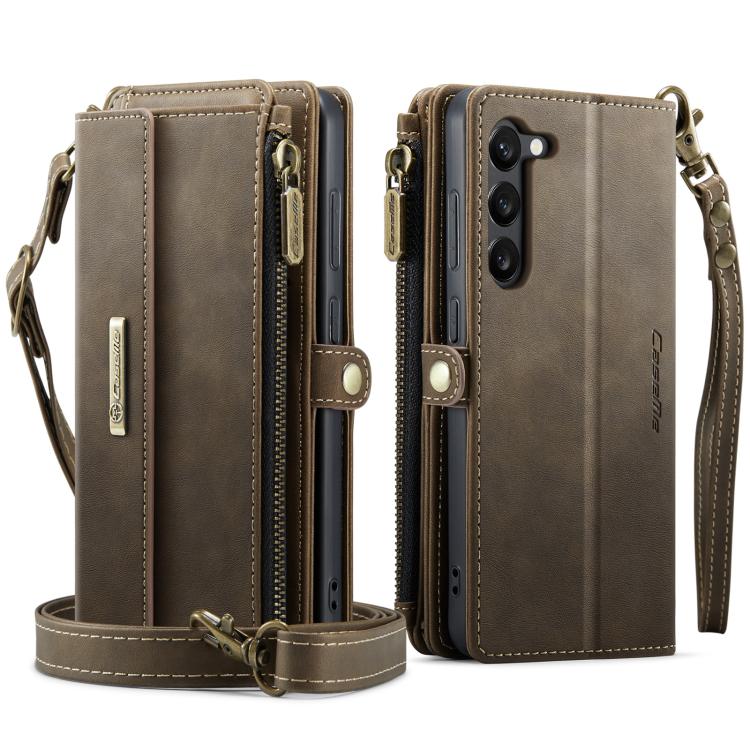 For Samsung Galaxy S23 5G CaseMe C39 RFID Blocking Zipper Wallet Leather Phone Case with Crossbody Strap(Coffee) - Galaxy S23 5G Cases by CaseMe | Online Shopping UK | buy2fix