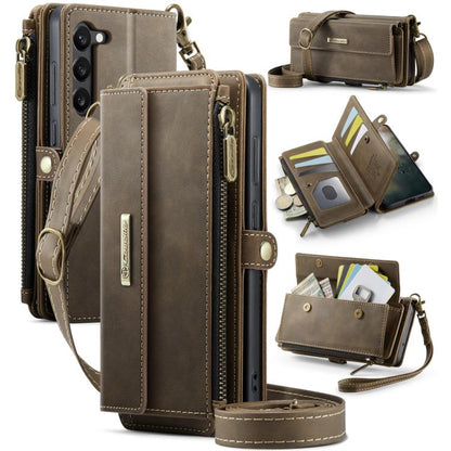 For Samsung Galaxy S23 5G CaseMe C39 RFID Blocking Zipper Wallet Leather Phone Case with Crossbody Strap(Coffee) - Galaxy S23 5G Cases by CaseMe | Online Shopping UK | buy2fix