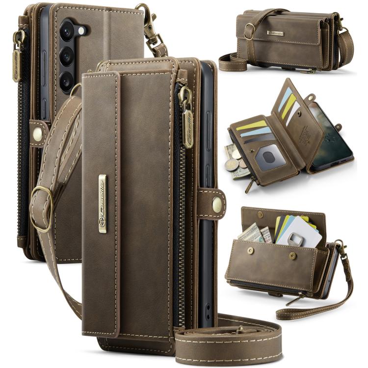 For Samsung Galaxy S23+ 5G CaseMe C39 RFID Blocking Zipper Wallet Leather Phone Case with Crossbody Strap(Coffee) - Galaxy S23+ 5G Cases by CaseMe | Online Shopping UK | buy2fix