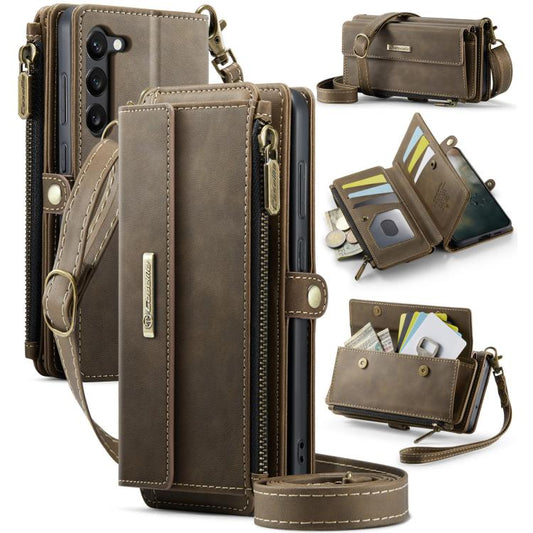For Samsung Galaxy S23+ 5G CaseMe C39 RFID Blocking Zipper Wallet Leather Phone Case with Crossbody Strap(Coffee) - Galaxy S23+ 5G Cases by CaseMe | Online Shopping UK | buy2fix