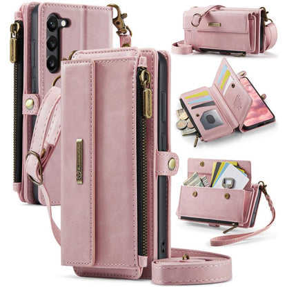 For Samsung Galaxy S23+ 5G CaseMe C39 RFID Blocking Zipper Wallet Leather Phone Case with Crossbody Strap(Pink) - Galaxy S23+ 5G Cases by CaseMe | Online Shopping UK | buy2fix