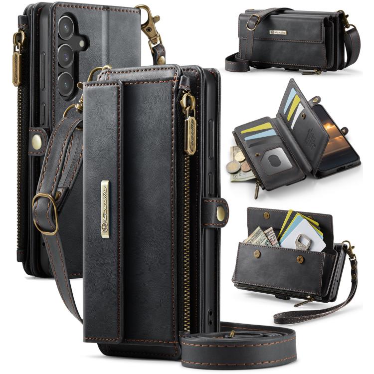 For Samsung Galaxy S23 FE 5G CaseMe C39 RFID Blocking Zipper Wallet Leather Phone Case with Crossbody Strap(Black) - Galaxy S23 FE 5G Cases by CaseMe | Online Shopping UK | buy2fix