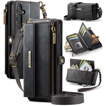 For Samsung Galaxy S23 FE 5G CaseMe C39 RFID Blocking Zipper Wallet Leather Phone Case with Crossbody Strap(Black) - Galaxy S23 FE 5G Cases by CaseMe | Online Shopping UK | buy2fix