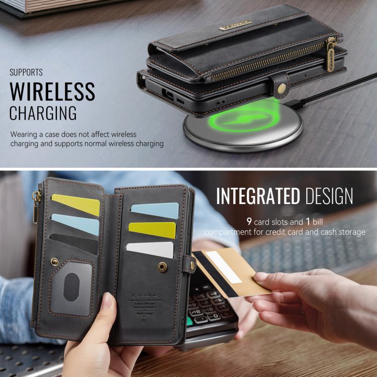 For Samsung Galaxy S23 FE 5G CaseMe C39 RFID Blocking Zipper Wallet Leather Phone Case with Crossbody Strap(Black) - Galaxy S23 FE 5G Cases by CaseMe | Online Shopping UK | buy2fix