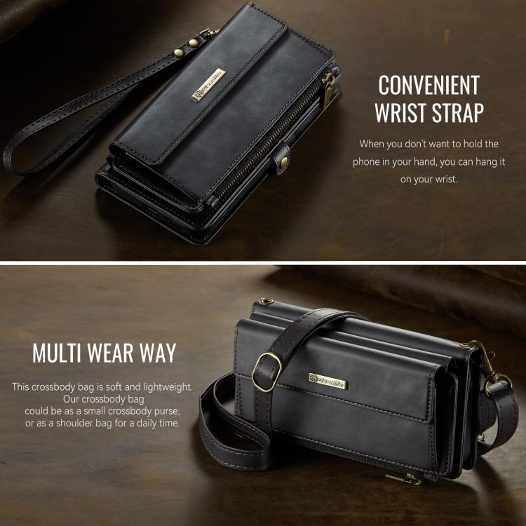 For Samsung Galaxy S23 FE 5G CaseMe C39 RFID Blocking Zipper Wallet Leather Phone Case with Crossbody Strap(Black) - Galaxy S23 FE 5G Cases by CaseMe | Online Shopping UK | buy2fix