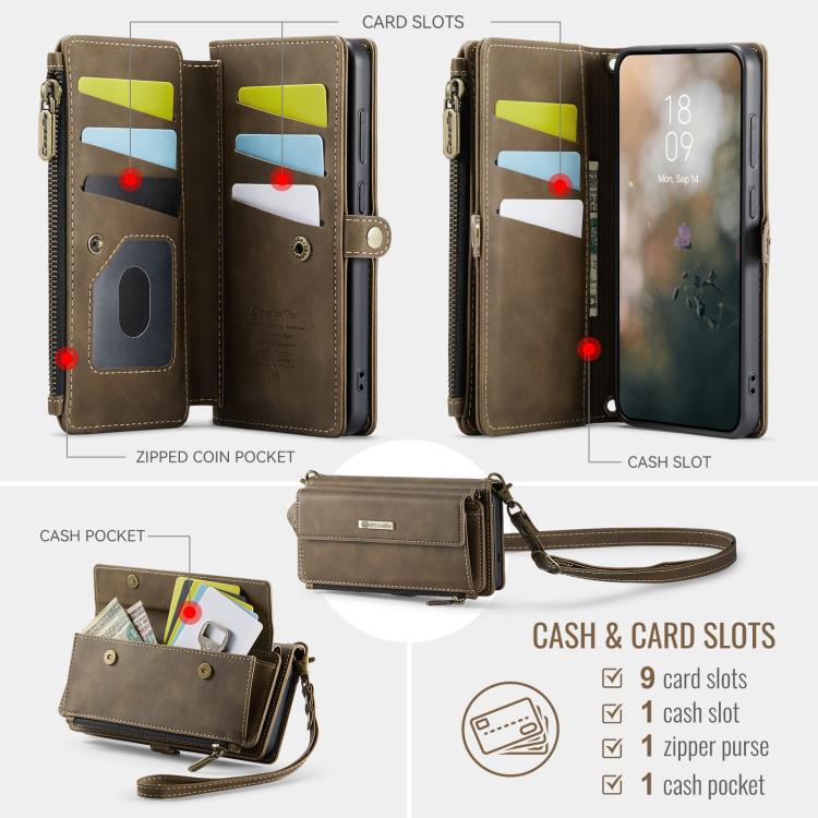 For Samsung Galaxy S23 FE 5G CaseMe C39 RFID Blocking Zipper Wallet Leather Phone Case with Crossbody Strap(Coffee) - Galaxy S23 FE 5G Cases by CaseMe | Online Shopping UK | buy2fix