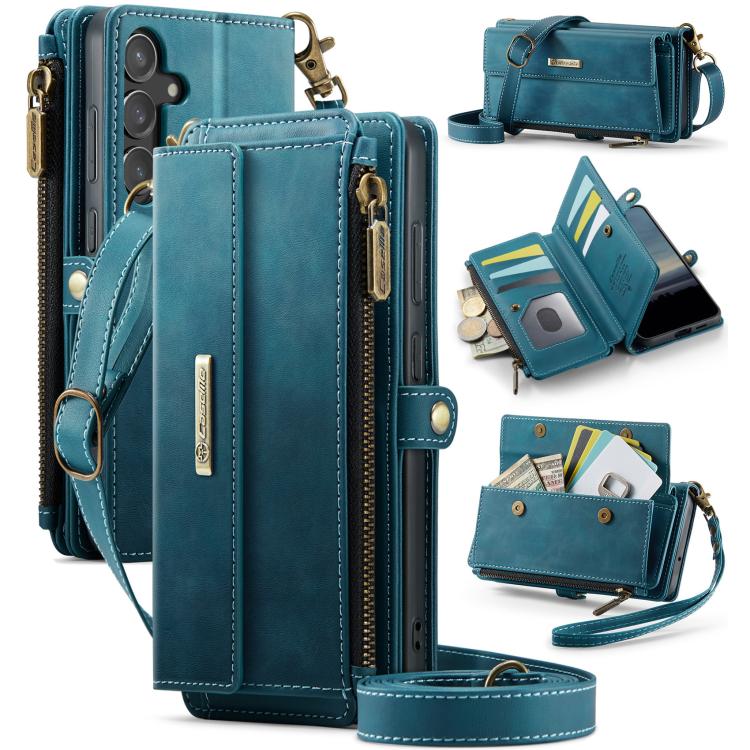 For Samsung Galaxy S23 FE 5G CaseMe C39 RFID Blocking Zipper Wallet Leather Phone Case with Crossbody Strap(Green) - Galaxy S23 FE 5G Cases by CaseMe | Online Shopping UK | buy2fix