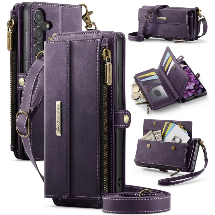 For Samsung Galaxy S23 FE 5G CaseMe C39 RFID Blocking Zipper Wallet Leather Phone Case with Crossbody Strap(Purple) - Galaxy S23 FE 5G Cases by CaseMe | Online Shopping UK | buy2fix