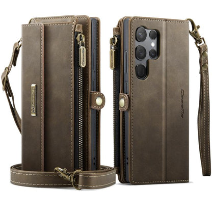 For Samsung Galaxy S23 Ultra 5G CaseMe C39 RFID Blocking Zipper Wallet Leather Phone Case with Crossbody Strap(Coffee) - Galaxy Phone Cases by CaseMe | Online Shopping UK | buy2fix