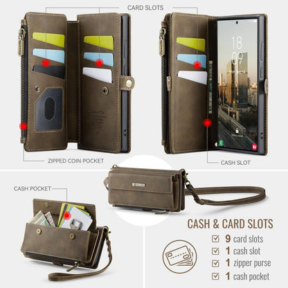 For Samsung Galaxy S23 Ultra 5G CaseMe C39 RFID Blocking Zipper Wallet Leather Phone Case with Crossbody Strap(Coffee) - Galaxy Phone Cases by CaseMe | Online Shopping UK | buy2fix