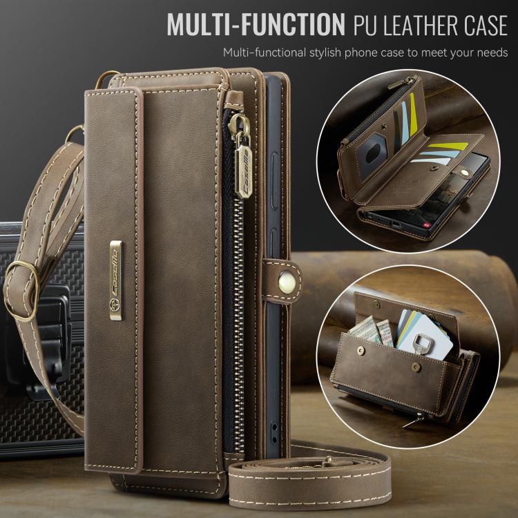 For Samsung Galaxy S23 Ultra 5G CaseMe C39 RFID Blocking Zipper Wallet Leather Phone Case with Crossbody Strap(Coffee) - Galaxy Phone Cases by CaseMe | Online Shopping UK | buy2fix