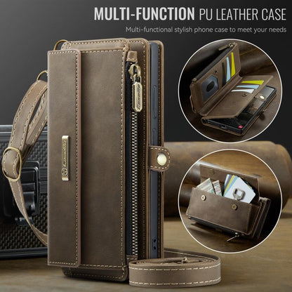 For Samsung Galaxy S23 Ultra 5G CaseMe C39 RFID Blocking Zipper Wallet Leather Phone Case with Crossbody Strap(Coffee) - Galaxy Phone Cases by CaseMe | Online Shopping UK | buy2fix