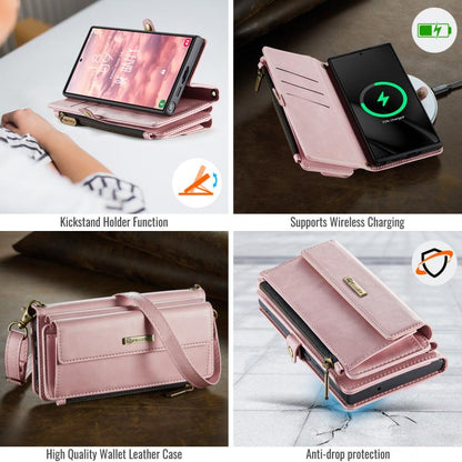 For Samsung Galaxy S23 Ultra 5G CaseMe C39 RFID Blocking Zipper Wallet Leather Phone Case with Crossbody Strap(Pink) - Galaxy Phone Cases by CaseMe | Online Shopping UK | buy2fix