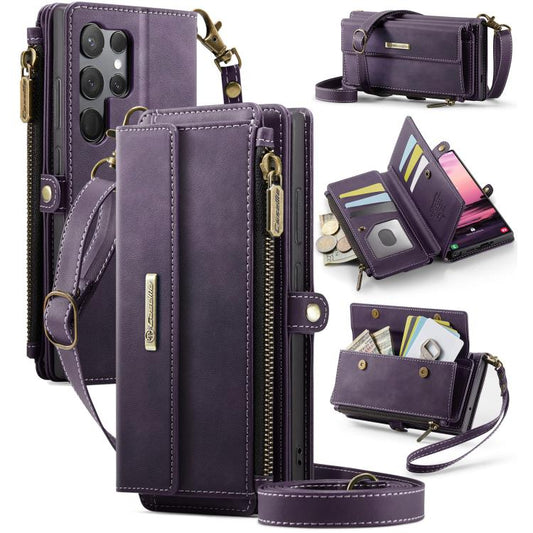 For Samsung Galaxy S23 Ultra 5G CaseMe C39 RFID Blocking Zipper Wallet Leather Phone Case with Crossbody Strap(Purple) - Galaxy Phone Cases by CaseMe | Online Shopping UK | buy2fix